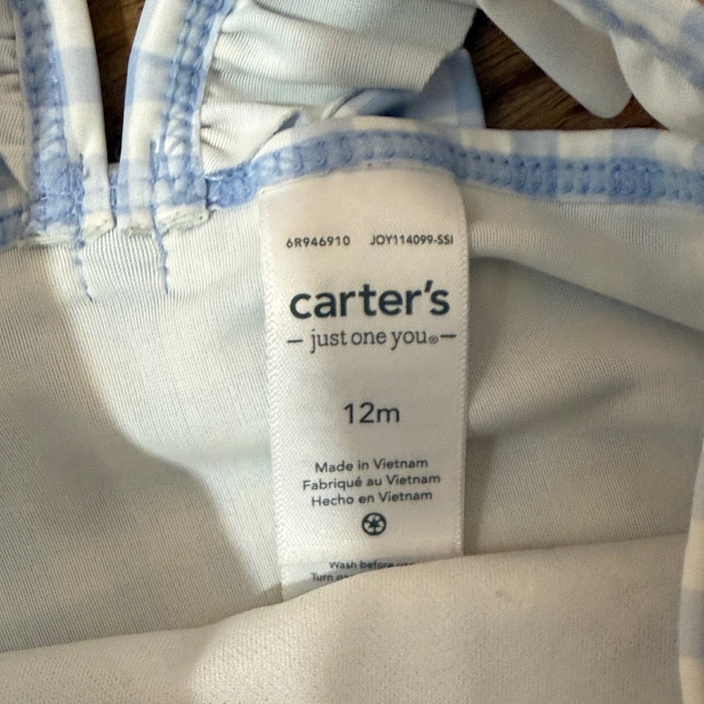 Set of 2 Carter's Baby Girls Bathing suits - blue gingham and blue lemon print - Picture 3 of 8